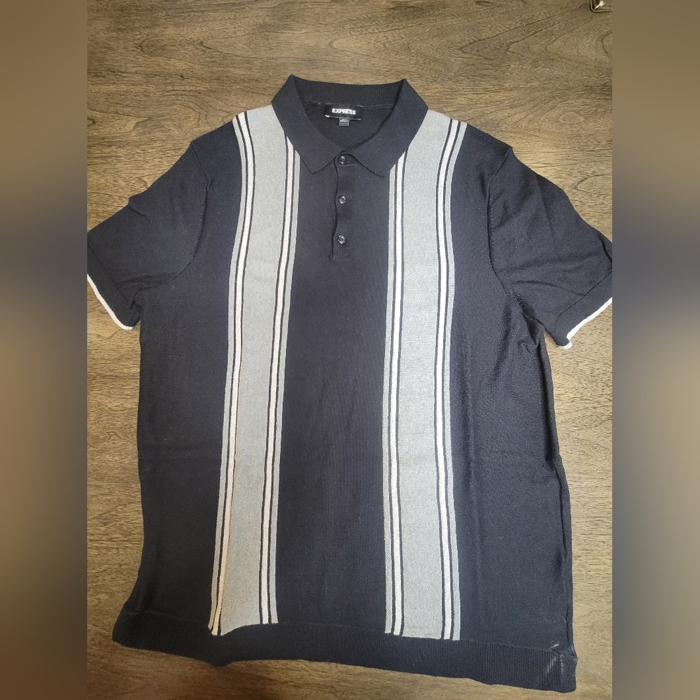 Express Black and Gray Men's Polo Shirt